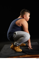 Whole Body Man White Sports Overweight Kneeling Top Studio photo references